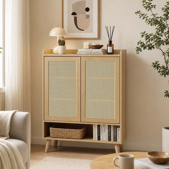 Armoire de rangement avec 2 portes 7 couches Imitation chêne scandinave, MELVINB2 Couleur chêne <span itemprop=