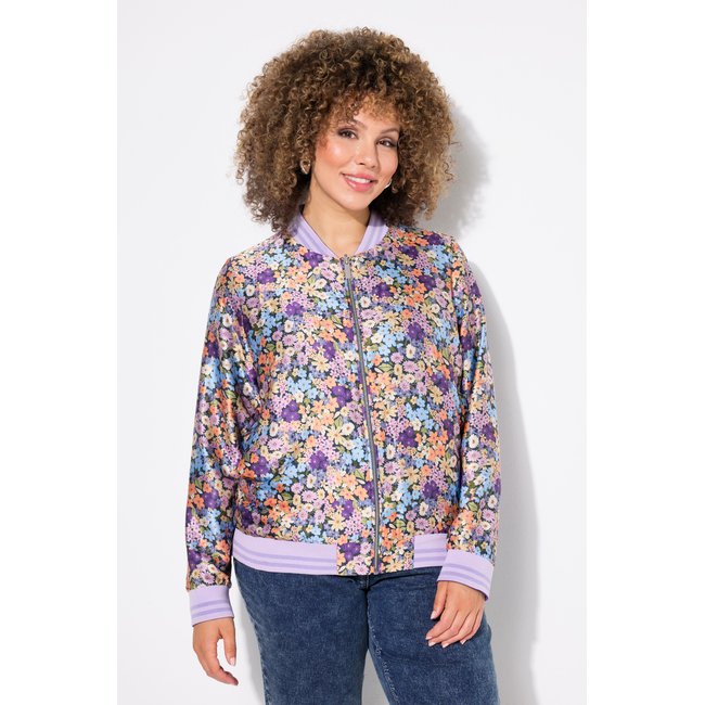 Blouson réversible, uni/à fleurs marine <span itemprop=
