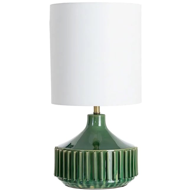 Lampe à poser en céramique verte et abat-jour lin blanc 35.5x35.5x68cm Couleur vert <span itemprop=