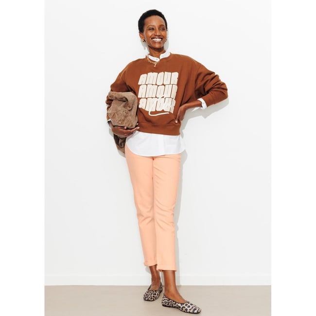 LUCIEN jean girlfriend cropped pêche <span itemprop=