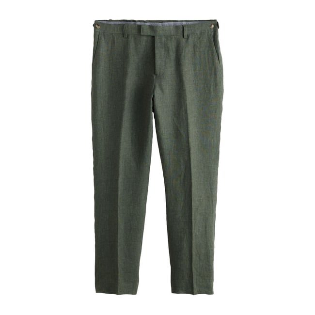 Pantalon de costume slim en lin italien signature vert <span itemprop=