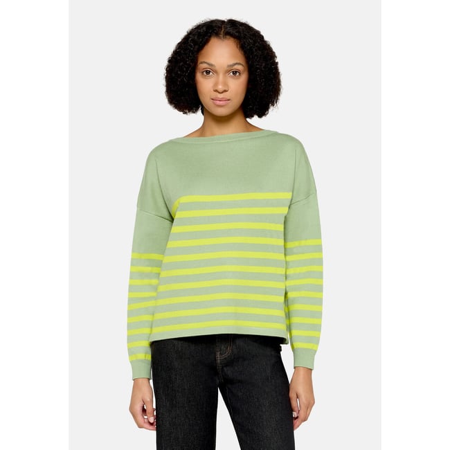 Pull-over en maille à encolure bateau green/yellow <span itemprop=