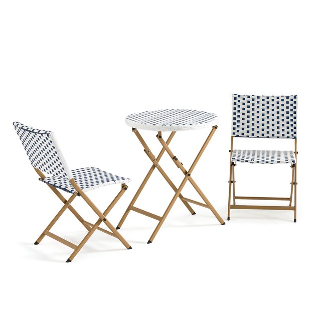 Lyme Folding Garden Dining Set, white/blue, LA REDOUTE INTERIEURS