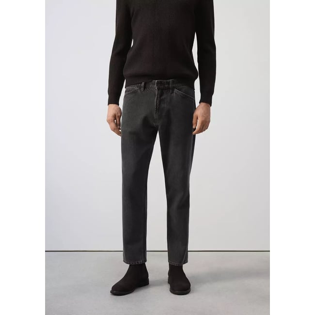 Jean en mélange lyocell et coton cropped fit gris <span itemprop=