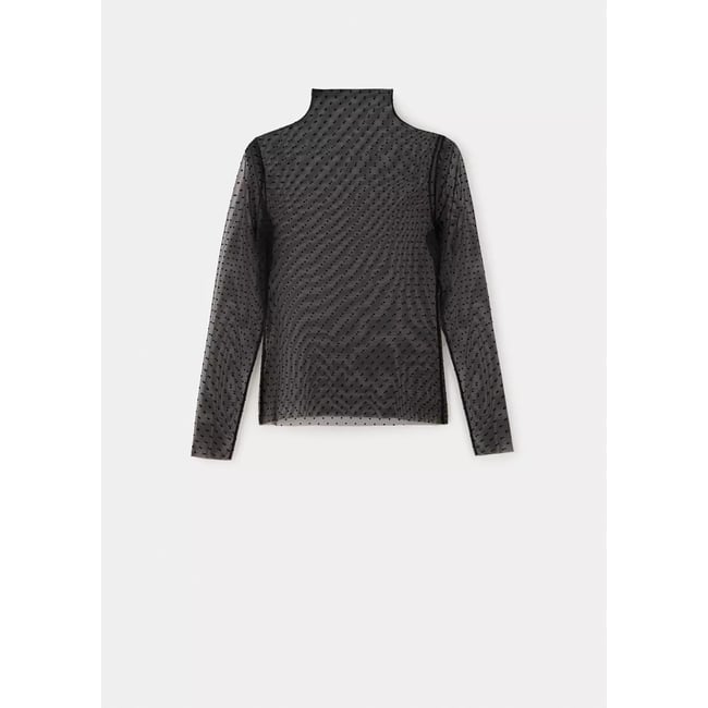 Blouse plumetis à col montant noir <span itemprop=
