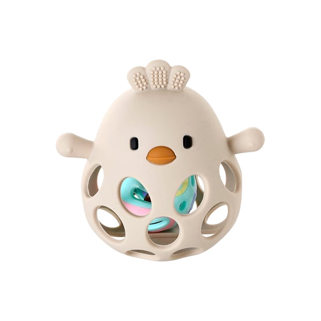 Hochet poussin en silicone écru <span itemprop=