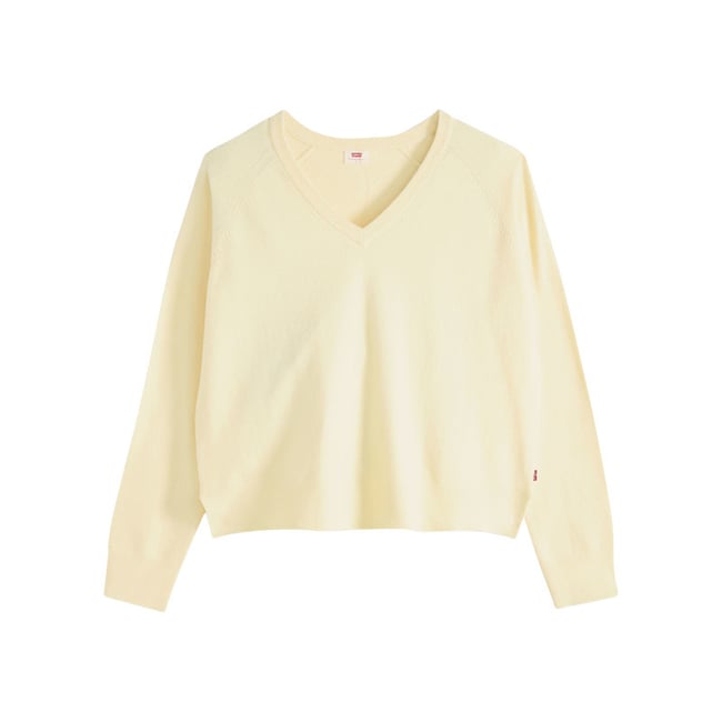 Pull jaune à coupe ajustée pourvu d'un col v et de manches longues jaune <span itemprop=