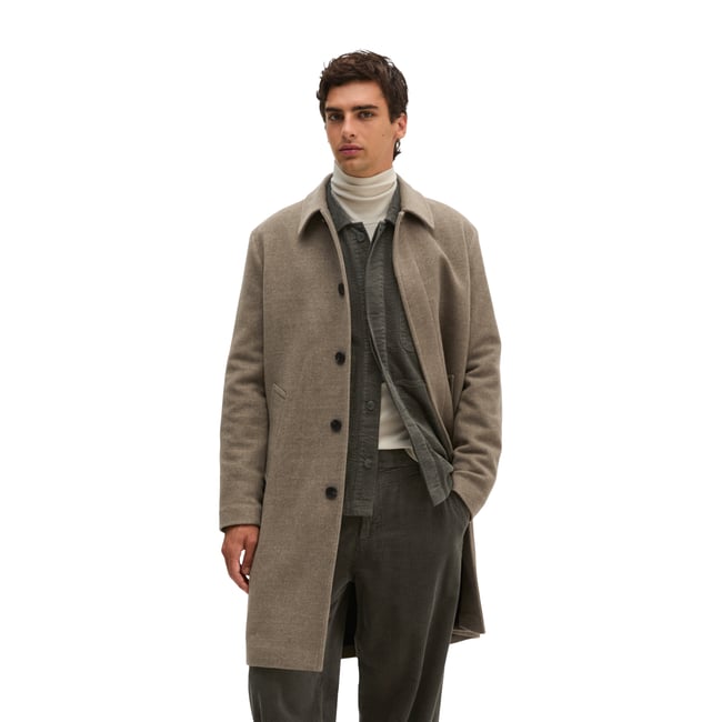 Manteau en laine coupe classique en mélange de laine vierge foulée beige <span itemprop=