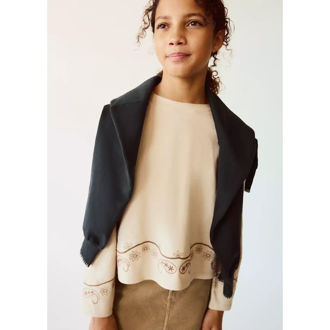 T-shirt coton broderies sable <span itemprop=
