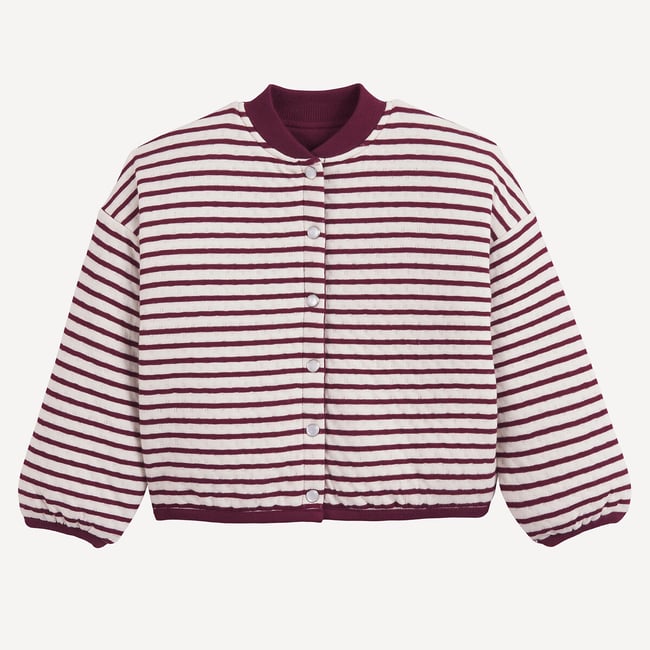 Gilet sweat pressionné, rayé et réversible rayé bordeaux <span itemprop=