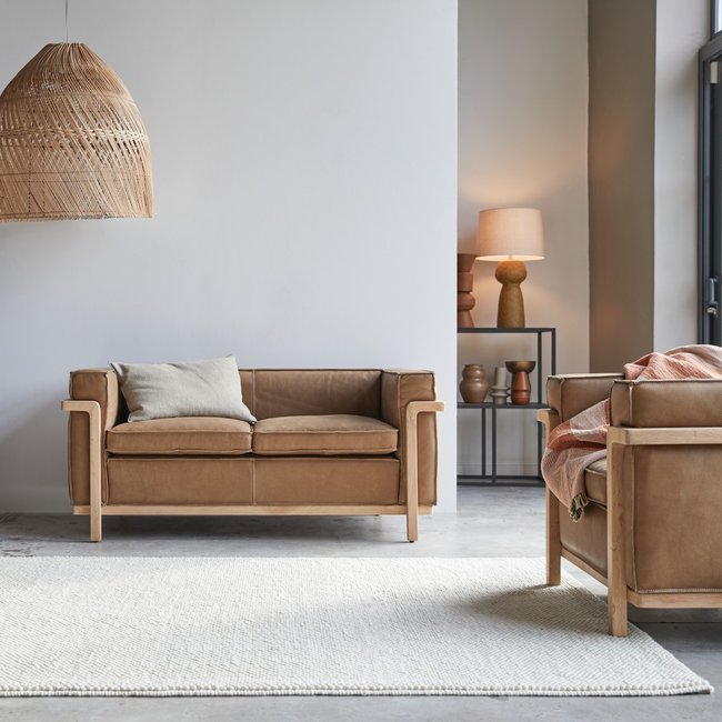 Canapé en chêne massif et cuir Cheyenne, 2 places COBBELWOOD Couleur marron <span itemprop=