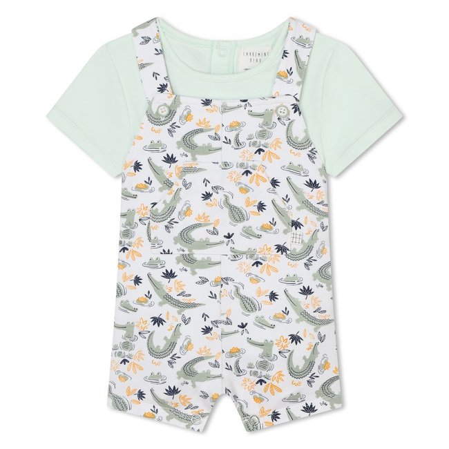 Ensemble T-shirt et salopette vert blanc <span itemprop=