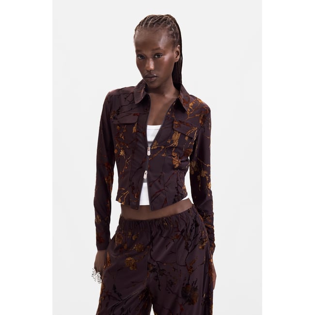 T-shirt en maille à manches longues marron <span itemprop=