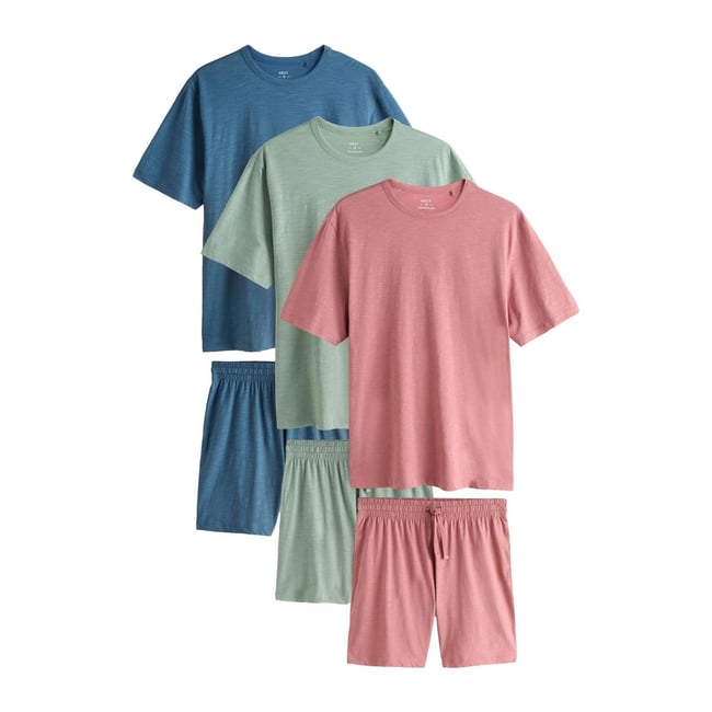 Pyjama en jersey à manches courtes, lot de 3 bleu/vert/rouge <span itemprop=