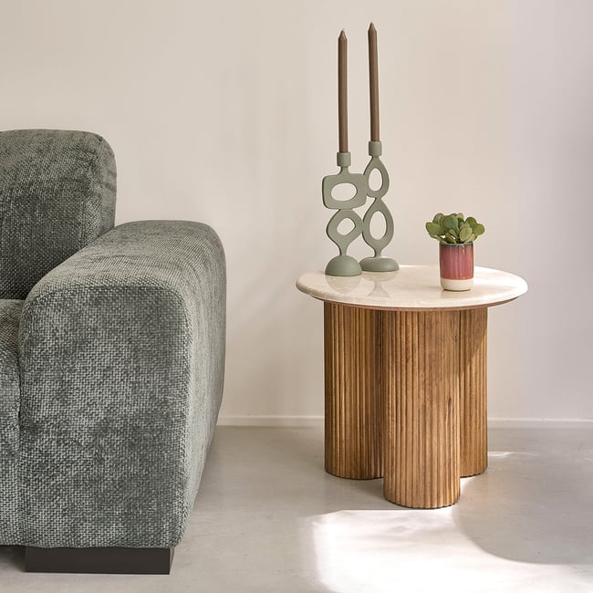 Table d'appoint en bois de manguier et marbre  TOSCANE Couleur marron <span itemprop=