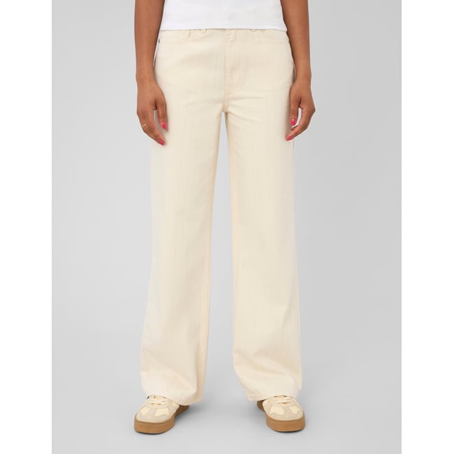 Jean straight rayé ecru <span itemprop=