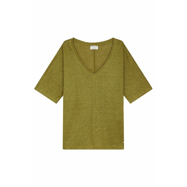 T-shirt a maniche corte con scollo a V in lino, HANINA verde DES PETITS HAUTS