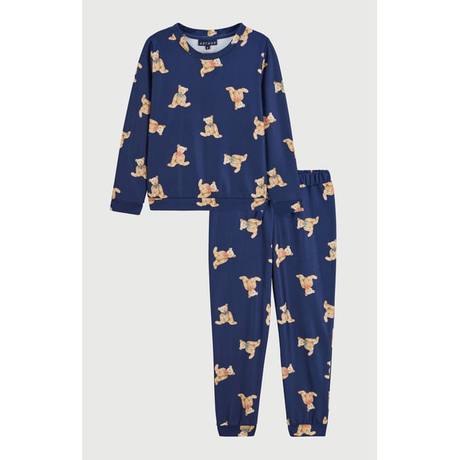 Pyjama enfant en micropolaire imprimé Old Teddy Marine marine <span itemprop=