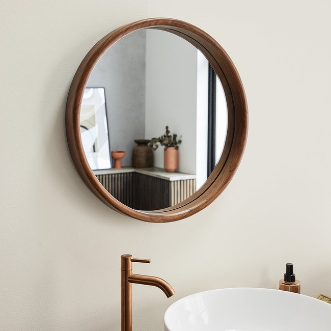 Miroir en mindi massif finition noyer 50 cm  TRINIDAD Couleur marron <span itemprop=