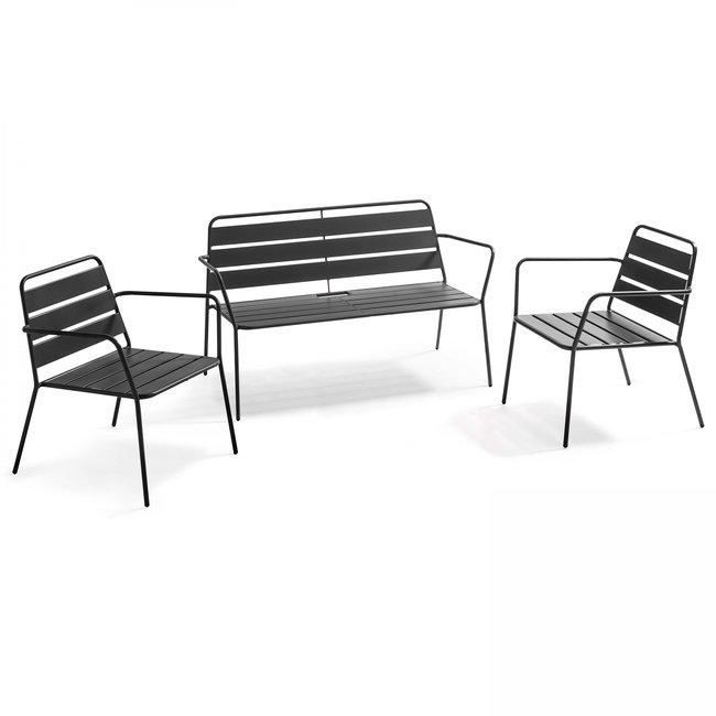 Salon de jardin en acier thermolaqué 4 places, PALAVAS gris anthracite <span itemprop=
