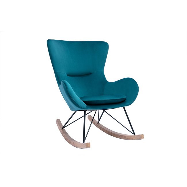 Rocking chair design en tissu effet velours kaki, métal  et bois clair ESKUA - MILIBOO