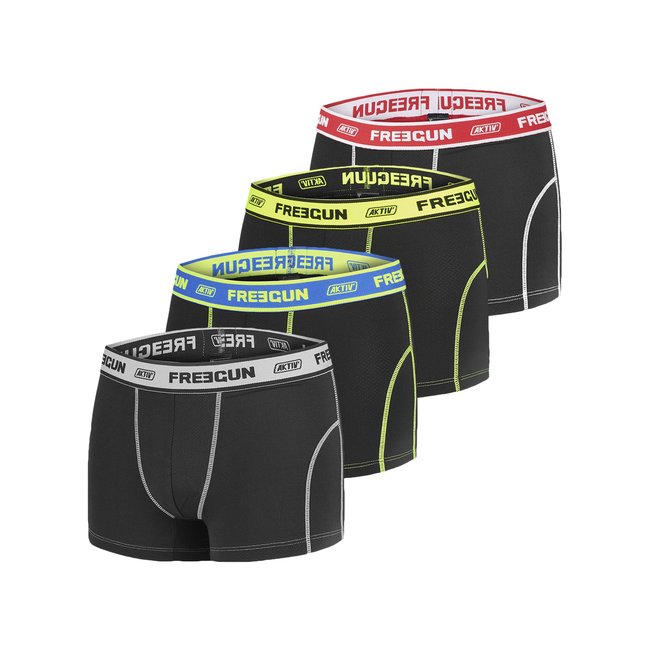 Lot de 4 Boxers Microfibre Aktiv Sport Fluo noir/jaune/gris/bleu/rouge <span itemprop=