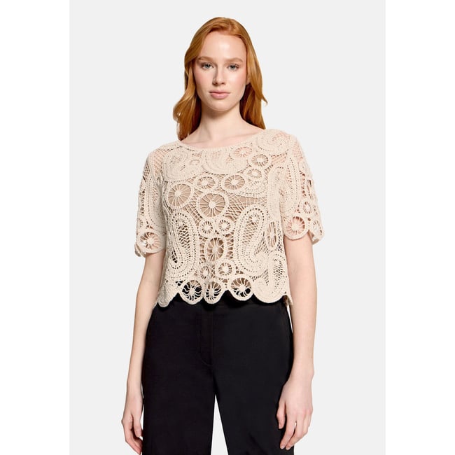 Pull-over en maille ajourée à encolure bateau pastel sand <span itemprop=