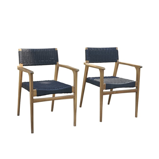 Lot de 2 fauteuils de jardin en teck massif et cordage  ESTHER noir <span itemprop=
