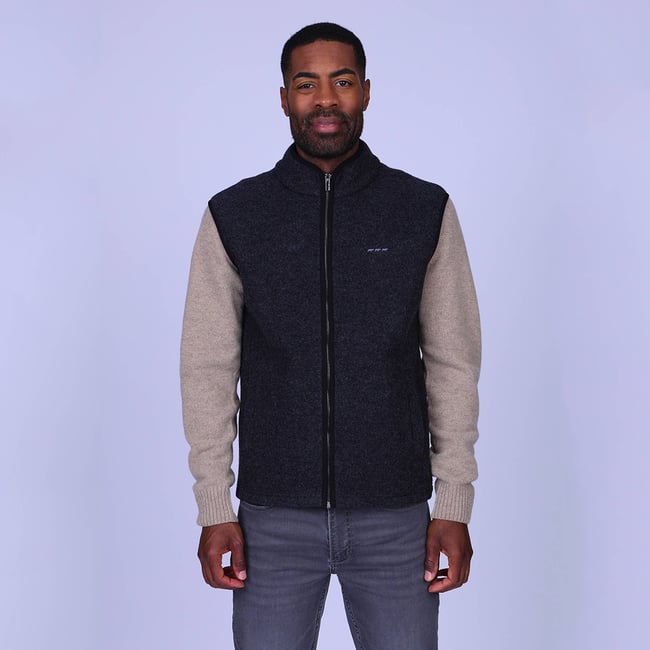 Gilet sans manches en laine anthracite <span itemprop=