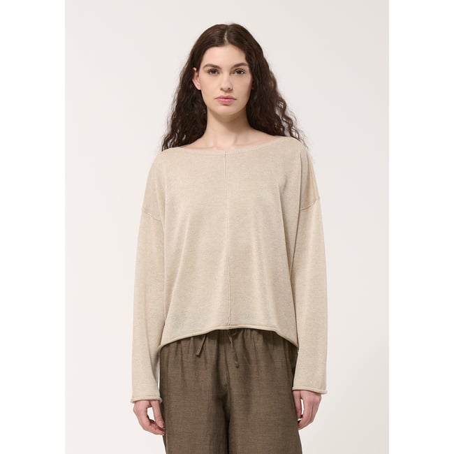 Pull loose en maille fine beige <span itemprop=