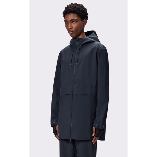 Veste coupe-vent mi-longue à capuche bleu marine <span itemprop=