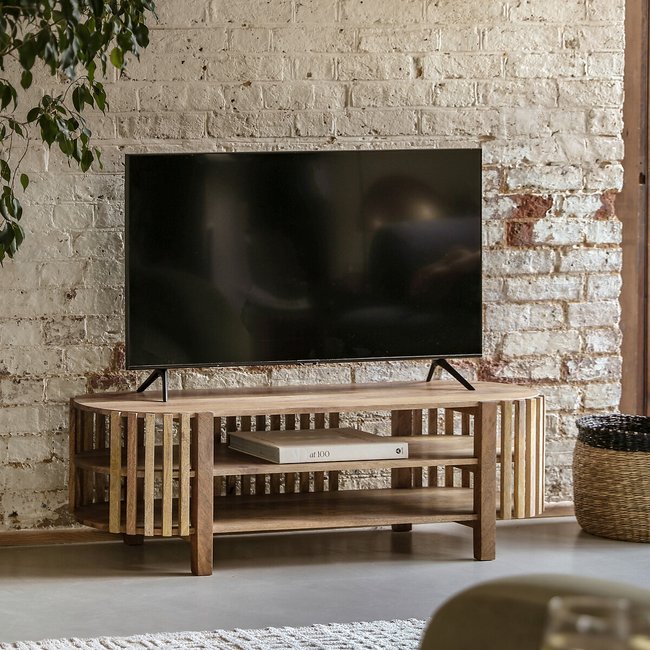 Harora Slatted Mango Wood TV Unit, acacia, SO'HOME