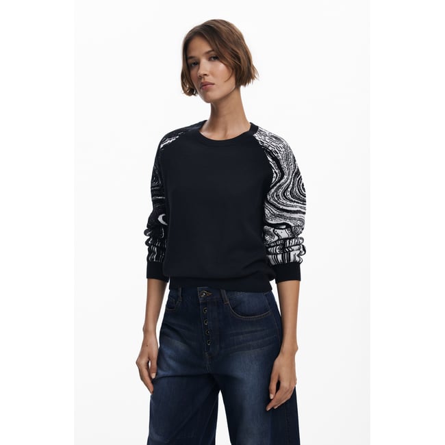 Pull manches marbrées noir <span itemprop=