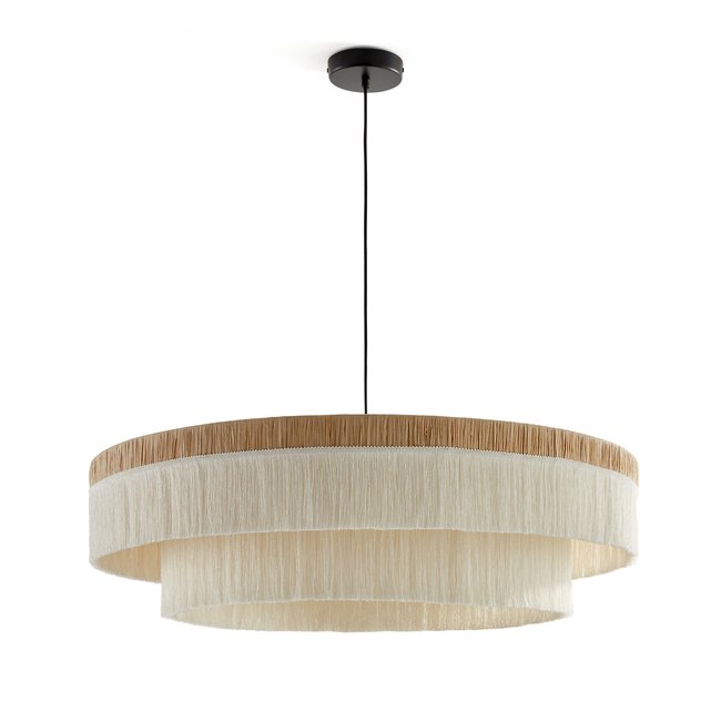 Hängeleuchte Kavi mit Fransen, Raffia, Ø 86 cm natur/cremeweiss <span itemprop=