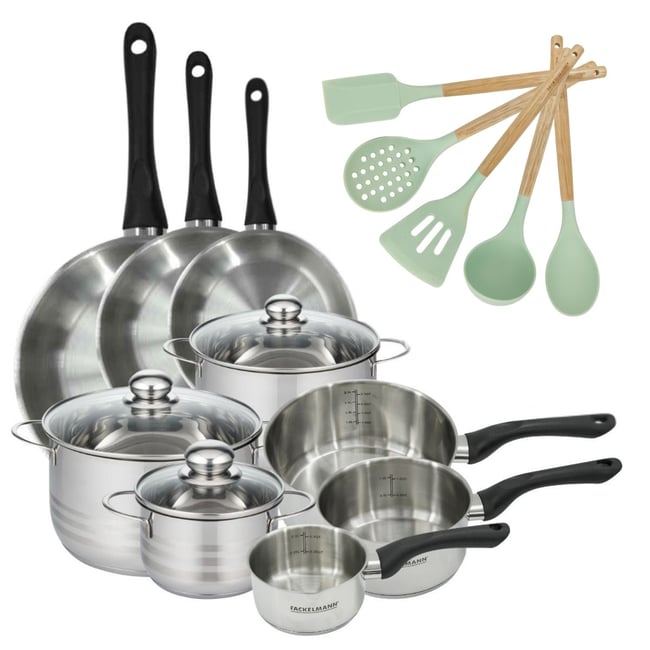 3 faitouts 16/20/24cm + 3 casseroles 12/16/20cm BRILLANT inox|noir <span itemprop=
