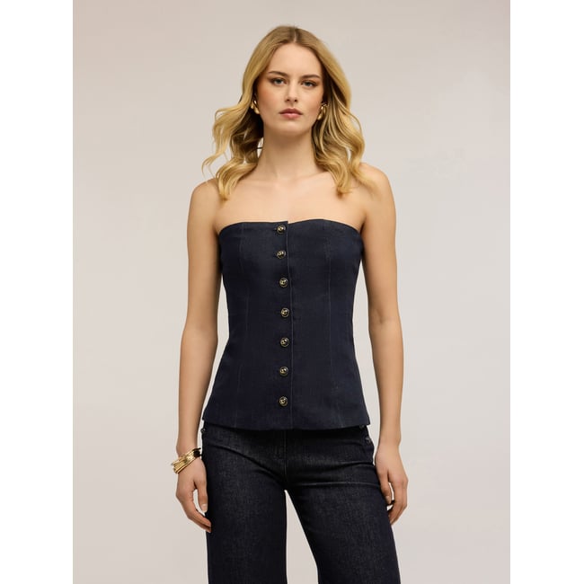 Top bustier à boutons bleu <span itemprop=