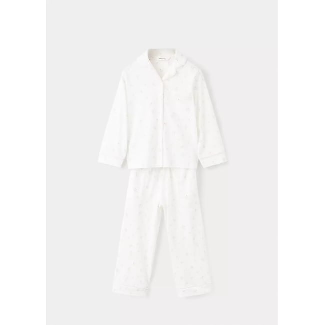 Pyjama complet imprimé à fleurs blanc cassé <span itemprop=