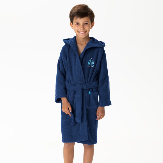 Peignoir enfant brodé 100% coton, OM RUBAN bleu marine <span itemprop=