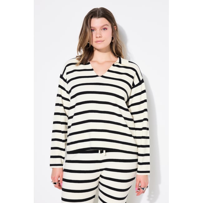 Pull polo oversize, maille texturée blanc cassé <span itemprop=