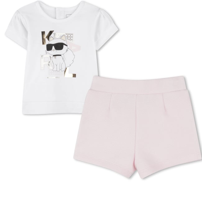 Ensemble short et T-shirt blanc rose pale <span itemprop=