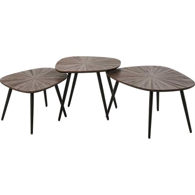 Set de 3 tables basses en bois recyclé Couleur marron foncé et noir <span itemprop=