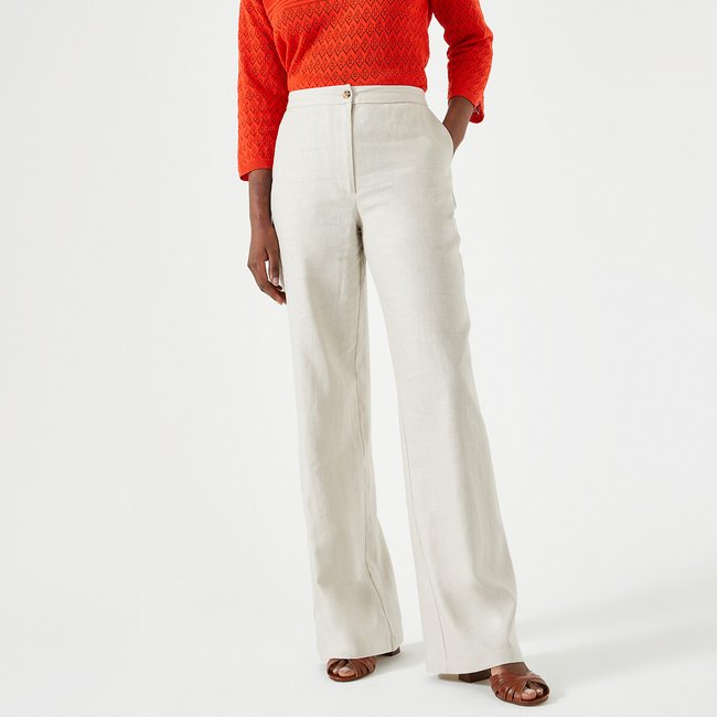 Linen Blend Trousers with Wide Leg - ANNE WEYBURN