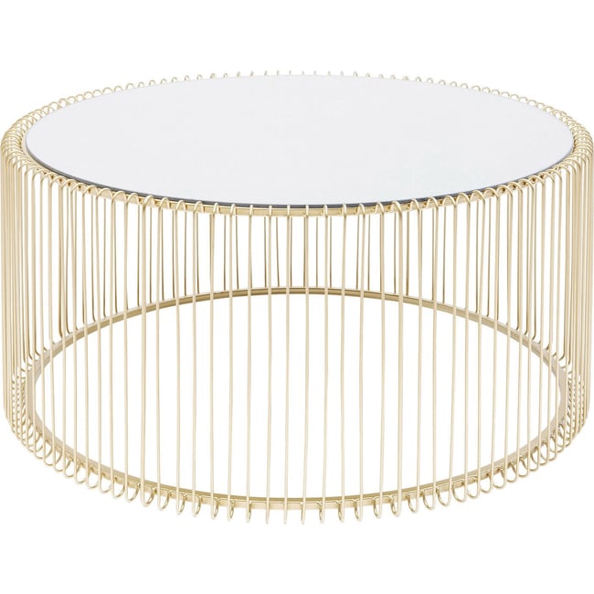 Table basse ronde en verre et acier, WIRE Couleur or <span itemprop=
