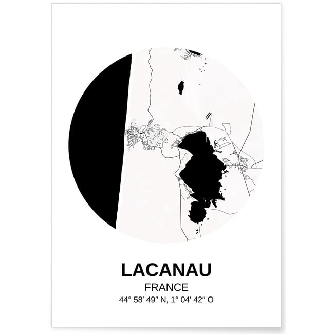 Affiche Carte Lacanau Couleur blanc <span itemprop=