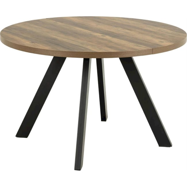 Table à manger ronde extensible AGADIS Couleur chêne structuré et noir mat <span itemprop=