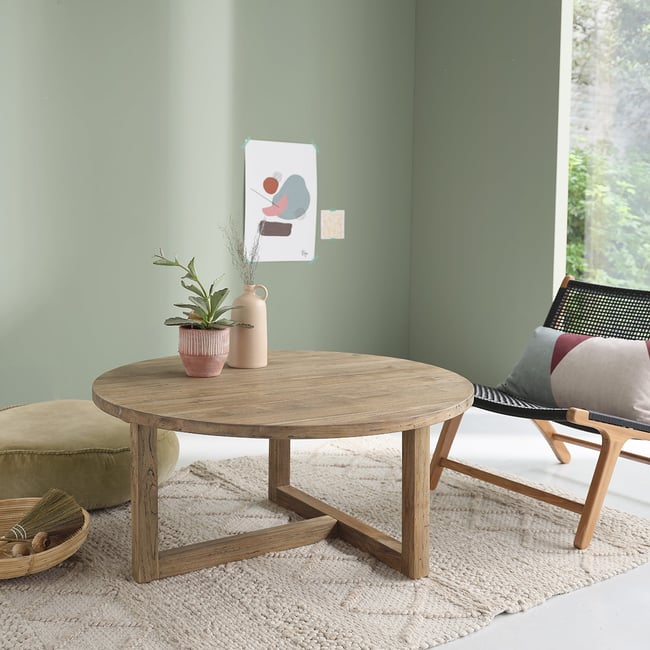 Table basse en bois de teck recyclé 100 cm  CARGO Couleur naturel <span itemprop=