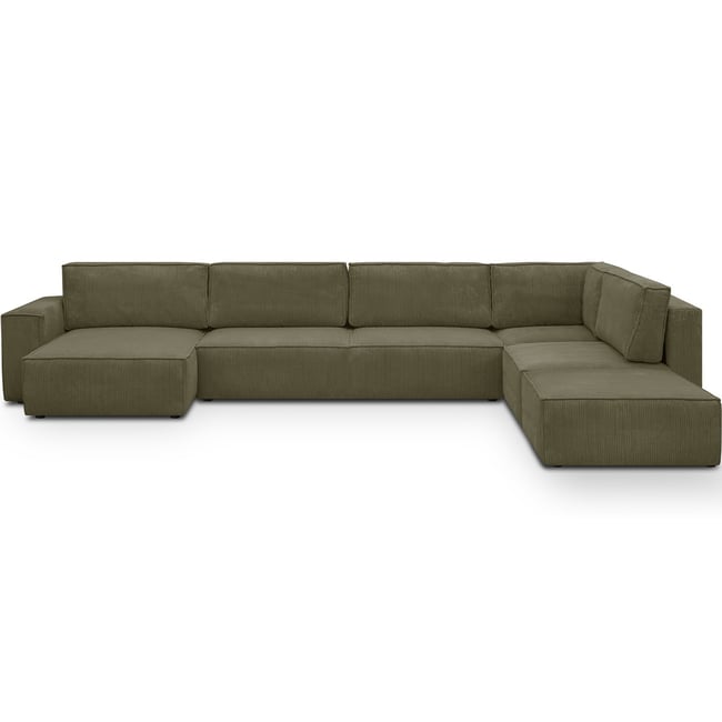 Canapé d'angle droit convertible 8+1 places en velours côtelé - HARPER MOD Couleur vert kaki <span itemprop=