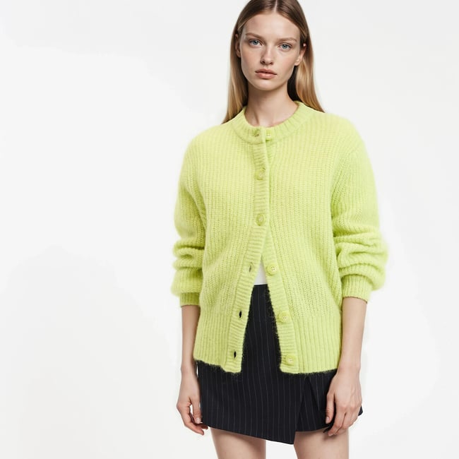 Кардиган из смеси альпаки AMBROISE / АМБРУАЗ зеленый кислотный LA REDOUTE COLLECTIONS