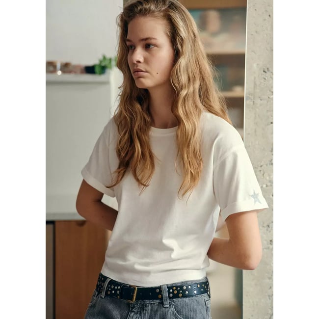 T-shirt détails étoiles blanc cassé <span itemprop=