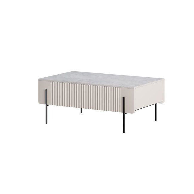 Table basse rectangulaire en panneaux de particules et MDF, MATHILDE Couleur beige <span itemprop=